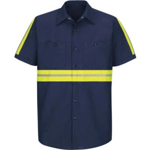 Vf Imagewear Red Kap® Enhanced Visibility Industrial Short Sleeve Work Shirt, Navy, Poly/Cotton, Regular 3XL SP24ENSS3XL
